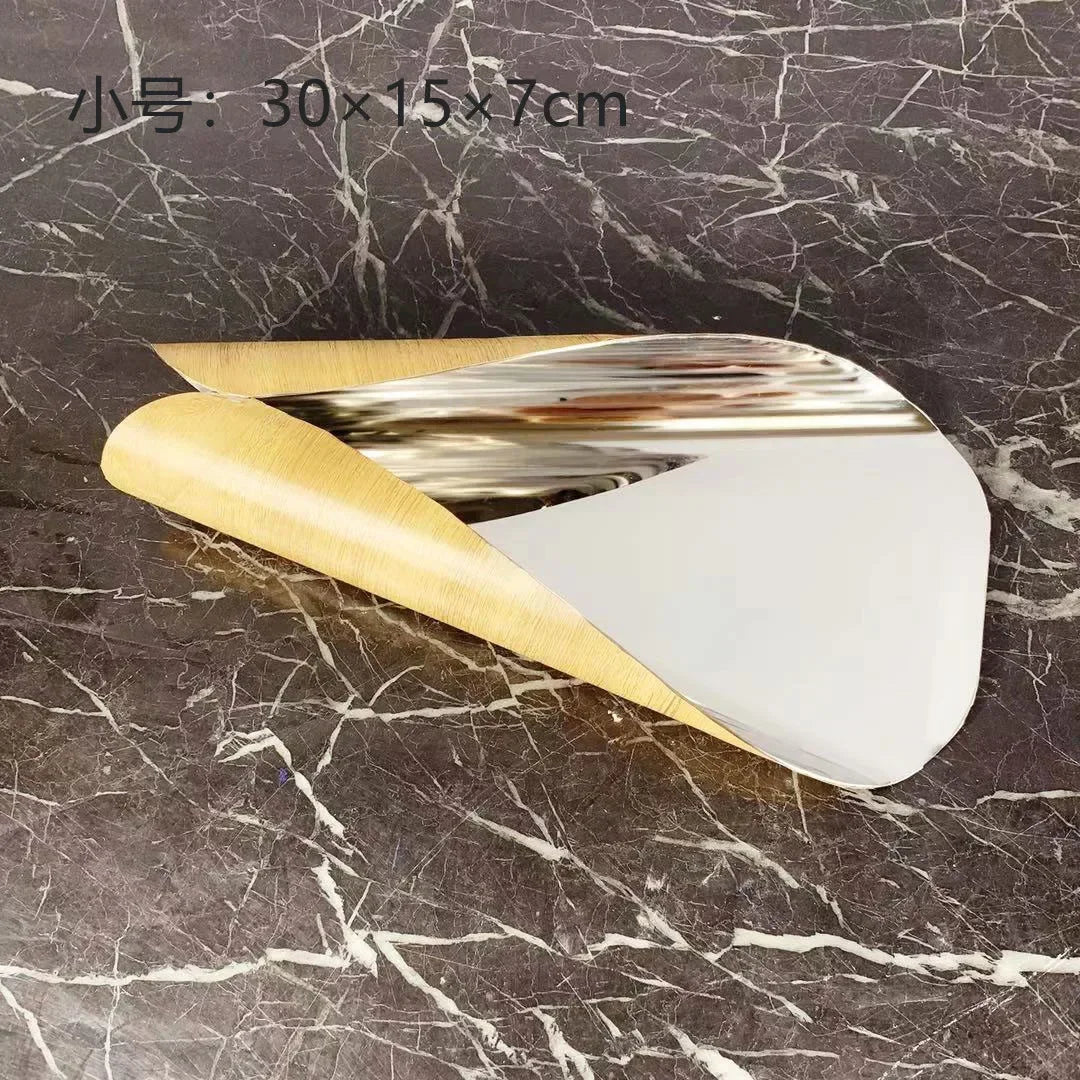 Luxury Geometric Stainless Steel Rolled Edge Silver Storage Tray, Fruit Tray, Bedroom, Study, Desktop Decoration Ornaments